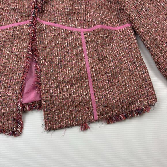 Lane Bryant 24 Pink Tweed Fringe Blazer Jacket Lined NWT Multicolor Career - Picture 11 of 11
